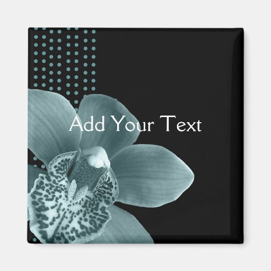 Blauw Orchid op zwart Magneet (Voorkant)