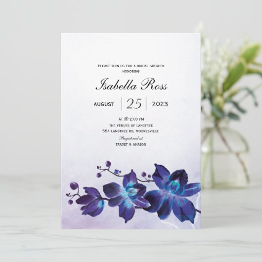 Blauw orchidee Vrijgezellenfeest Kaart (Staand voorkant)