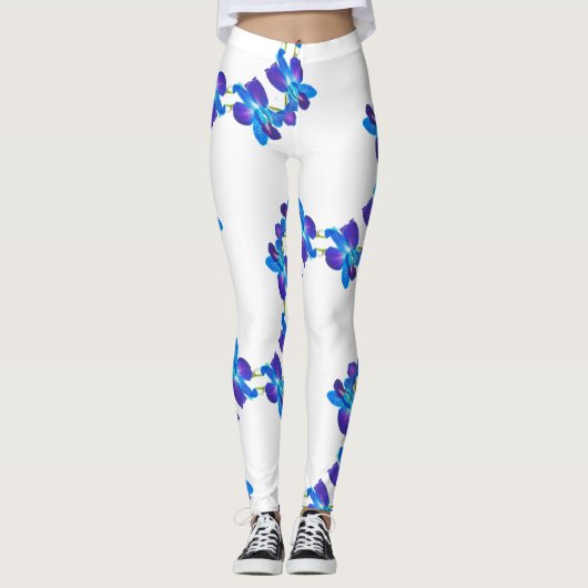 Blauw orchideeën leggings (Voorkant)