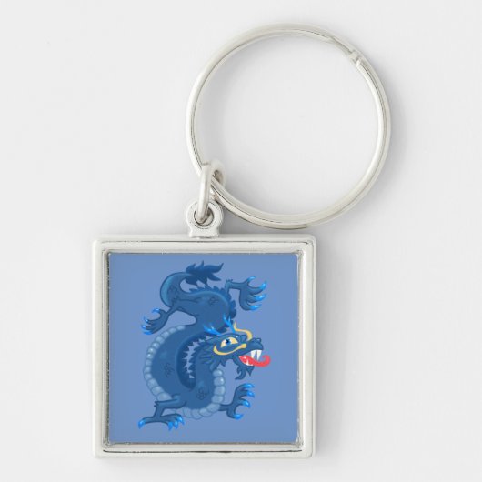 Blauw, Oriental Dragon Sleutelhanger (Voorkant)
