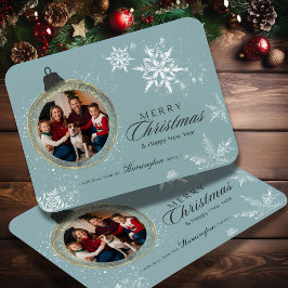 Blauw Ornament Familie Kerstfoto Sneeuwvlok Magneet