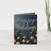 Blauw ornament Kerstwensen Kaart (Voorkant)