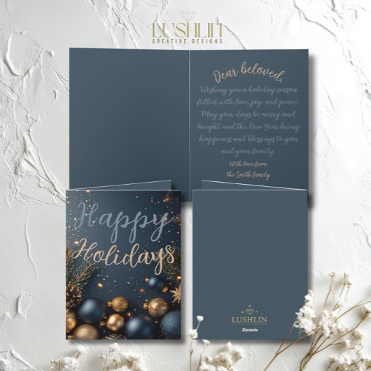 Blauw ornament Kerstwensen Kaart