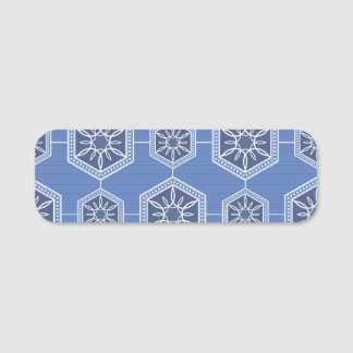 Blauw Ornament Patroonontwerp Naamplaatje