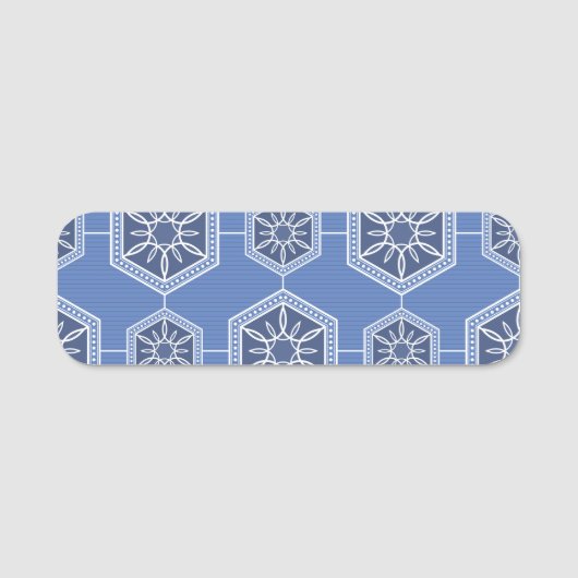 Blauw Ornament Patroonontwerp Naamplaatje (Voorkant)