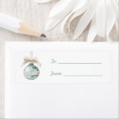 Blauw ornament witte strik Kerst  Etiket (Insitu)