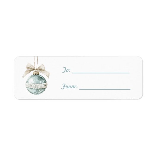 Blauw ornament witte strik Kerst  Etiket (Voorkant)
