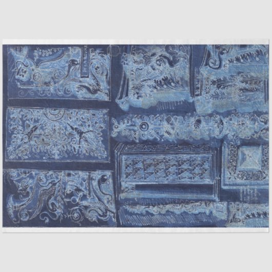 blauw ornamentaal architectonisch ontwerp tissuepapier (Voorkant)