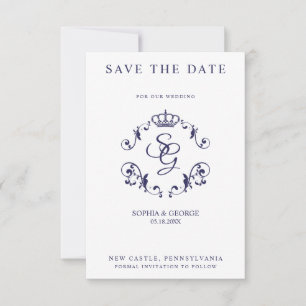 Blauw ornamental Border met Crown & Initialen