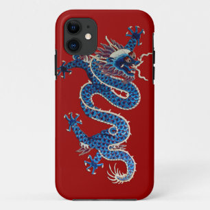 Blauw-orthoekige draak antiek-Chinese borduurwerk iPhone 11 Hoesje