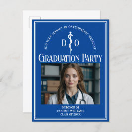 Blauw osteopathisch medisch afstudeerfeest uitnodiging briefkaart