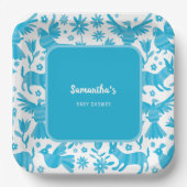 Blauw otomi mexicaans baby shower papier Bord (Voorkant)