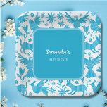 Blauw otomi mexicaans baby shower papier Bord<br><div class="desc">Prachtig blauw baby showers collectie geïnspireerd op Mexicaanse Otomi Patterns</div>