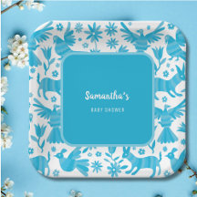 Blauw otomi mexicaans baby shower papier Bord