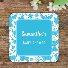 Blauw otomi Mexicaans baby shower Papier Bord Vier Vierkante Sticker