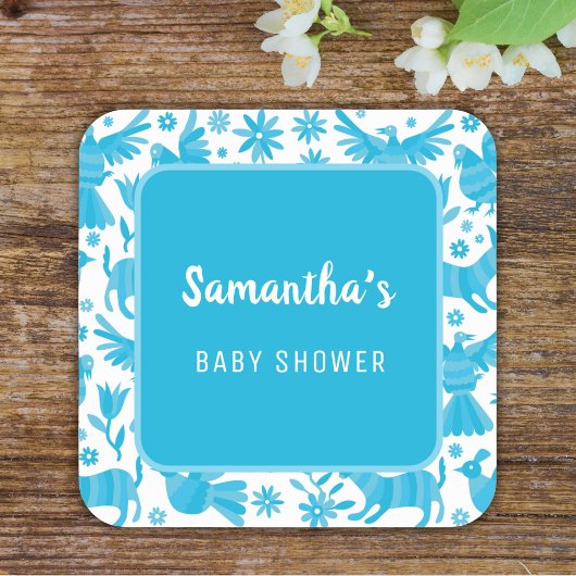 Blauw otomi Mexicaans baby shower Papier Bord Vier Vierkante Sticker
