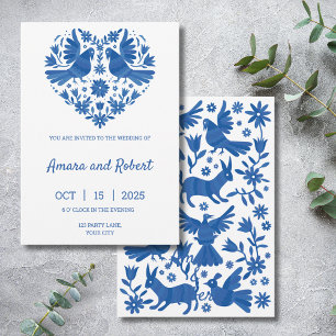 BLAUW OTOMI MEXICAN HEART INVITATIE AANKONDIGING
