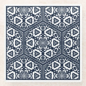 Blauw Ottomaans Turks Tracery Oosters Glazen Onderzetter (Voorkant)