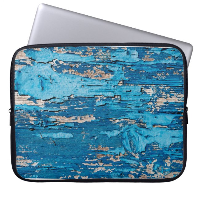 Blauw oude houten achtergrond laptop sleeve (Voorkant)