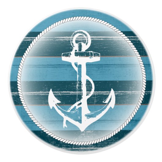 Blauw ouder hout met neusanker keramische knop (Voorkant)