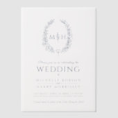 Blauw ovaal monogram bruiloft vellum uitnodigingen (Voorkant)