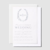 Blauw ovaal monogram bruiloft vellum uitnodigingen (Offset)