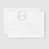 Blauw ovaal monogram save the date bruiloft vellum uitnodigingen (Offset)