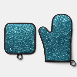 blauw ovenwant & pannenlap set