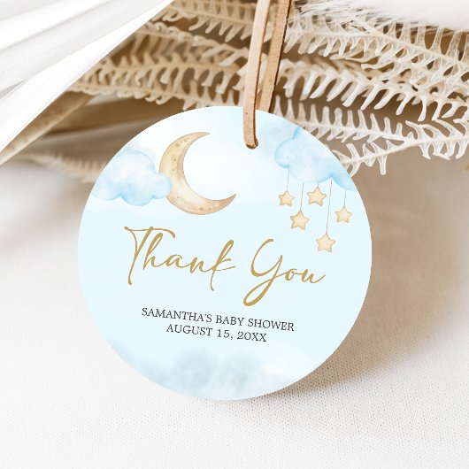 Blauw Over de Maan Baby Shower Bedankjes Labels