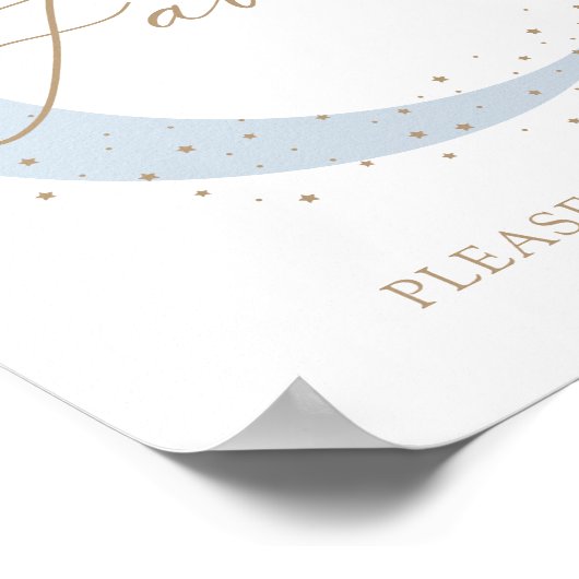 Blauw Over de Maan Baby shower Favorieten Sign Poster (Hoek)