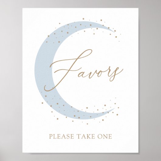 Blauw Over de Maan Baby shower Favorieten Sign Poster (Voorkant)