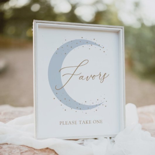 Blauw Over de Maan Baby shower Favorieten Sign Poster