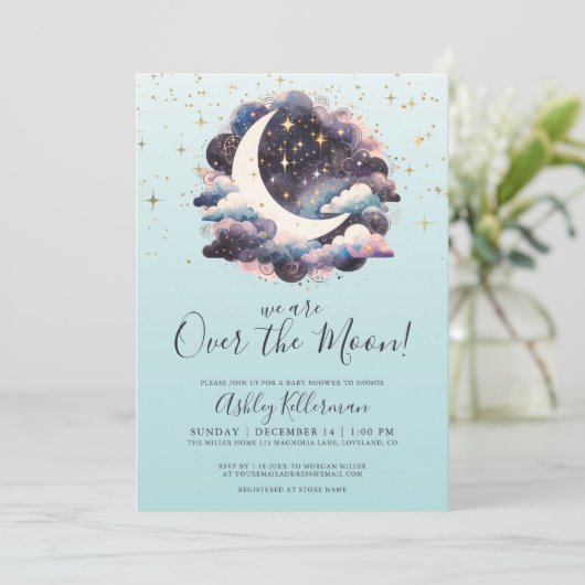 Blauw over de maan Baby shower Kaart (Staand voorkant)