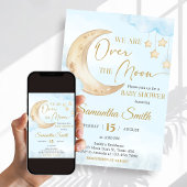 Blauw Over de Maan Baby Shower Kaart