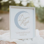 Blauw Over de Maan Baby shower Luier Raffle Sign Poster<br><div class="desc">Nodig vrienden en familie uit om deel te nemen aan de luierloterij met dit 'over the moon' thema baby shower bord.</div>