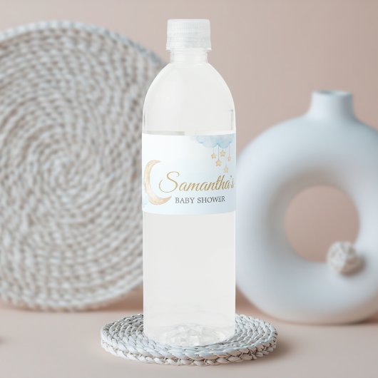 Blauw Over de Maan Baby Shower Waterfles Etiket