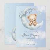 Blauw Over de Maan Beer Baby shower Dank u Kaart (Voorkant / Achterkant)