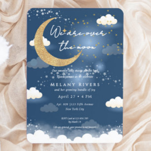 Blauw Over de Maan Geslachtsonzijdige Baby Shower Kaart