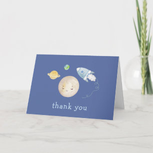 Blauw Over De Maan Ruimteschip Rocket Baby Shower Bedankkaart