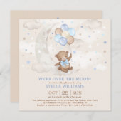 Blauw over het Moon Teddy Bear-Baby shower Kaart (Voorkant / Achterkant)