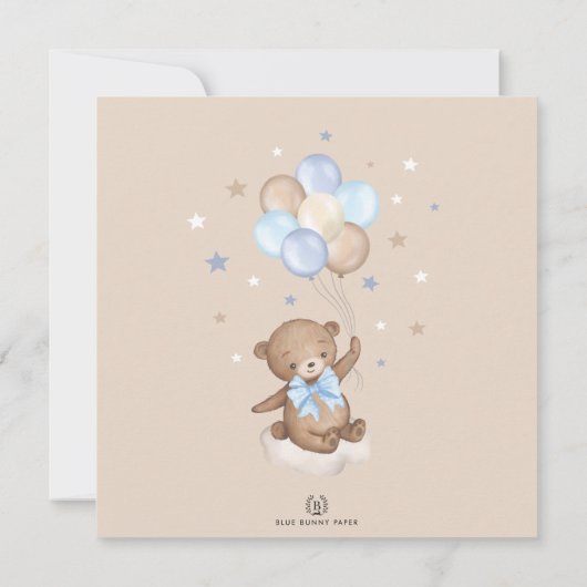 Blauw over het Moon Teddy Bear-Baby shower Kaart (Achterkant)