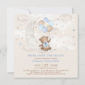 Blauw over het Moon Teddy Bear-Baby shower Kaart (Voorkant)