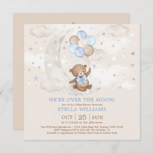 Blauw over het Moon Teddy Bear-Baby shower Kaart