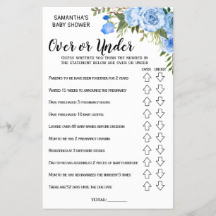 Blauw over of onder baby shower tweetalige spelkaa flyer