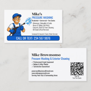 Blauw Overall Power Washer Man QR Druk Reiniging Visitekaartje