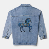 Blauw Paard Bloemen Folk Art gepersonaliseerd Denim Jacket (Achterkant)
