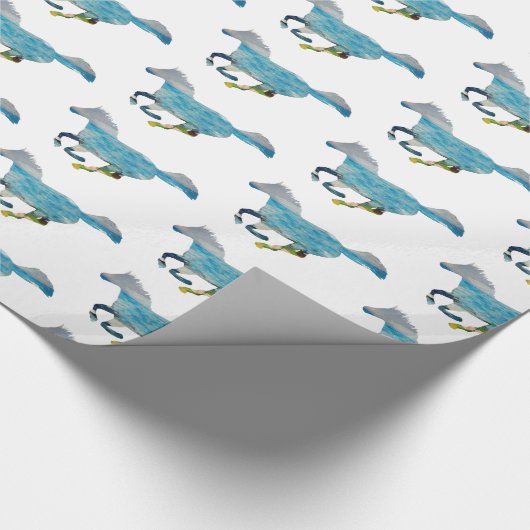 Blauw paard cadeaupapier (Hoek)