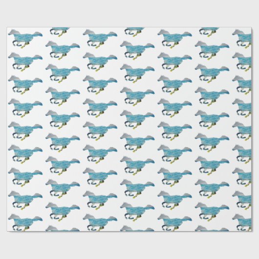 Blauw paard cadeaupapier (Vlak)