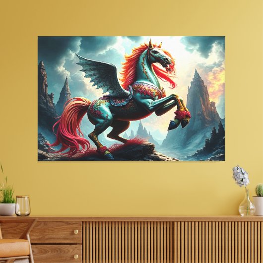 BLAUW PAARD CANVAS AFDRUK (Insitu (Woonkamer))