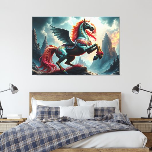 BLAUW PAARD CANVAS AFDRUK (Insitu (Slaapkamer))